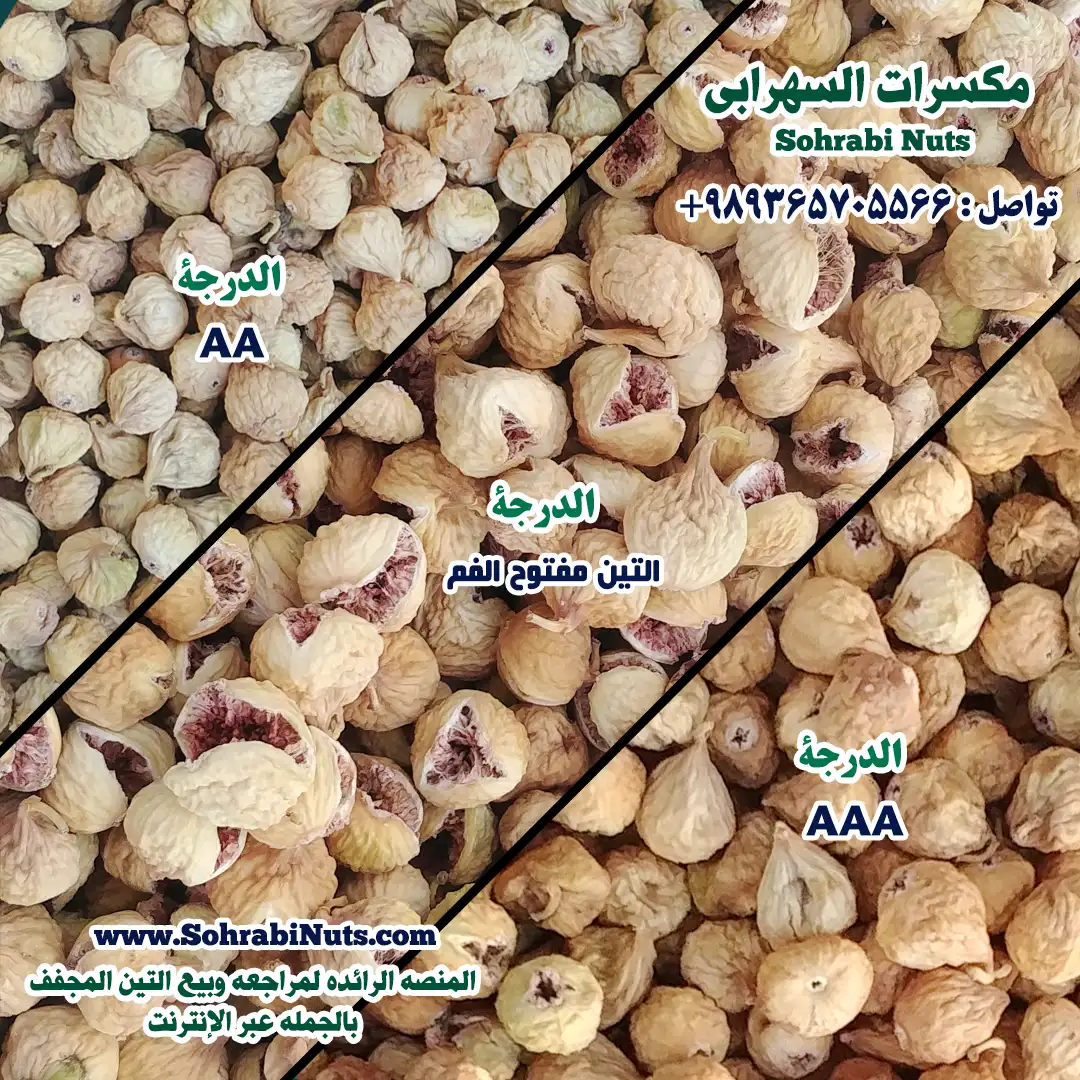 أنواع مختلفة من التين المجفف الإيراني، تين مجفف درجة AA، درجة AAA، درجة الفم المفتوح