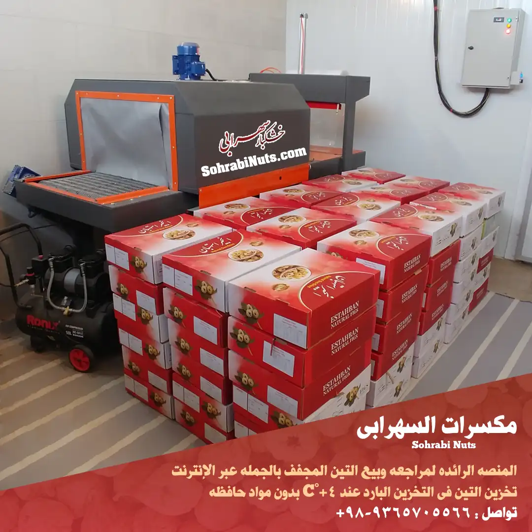 تعبئة التين المجفف في كراتين بسعة عشرة كيلوغرامات.